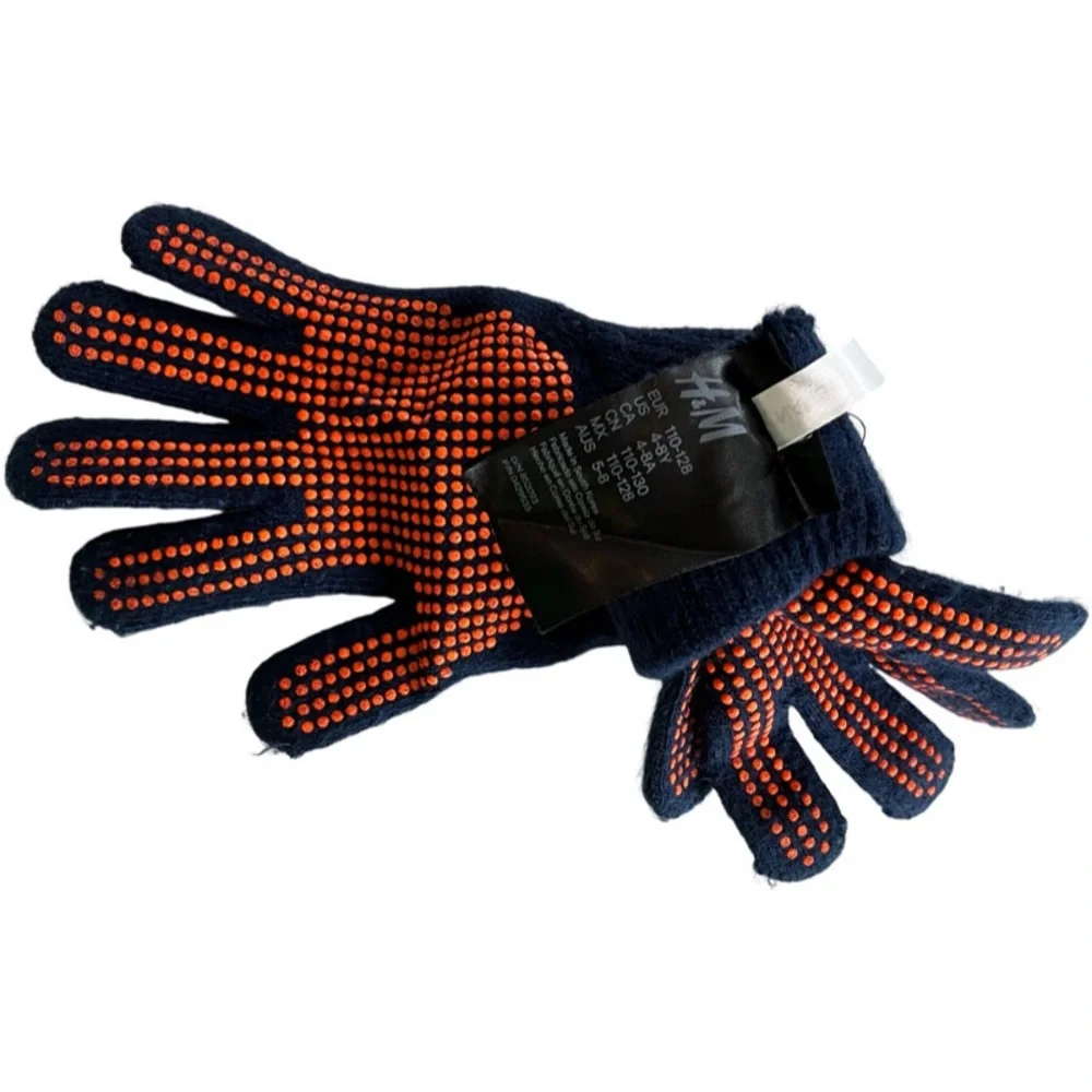 H&M kids mittens with grip. 4-8. Navy and orange
